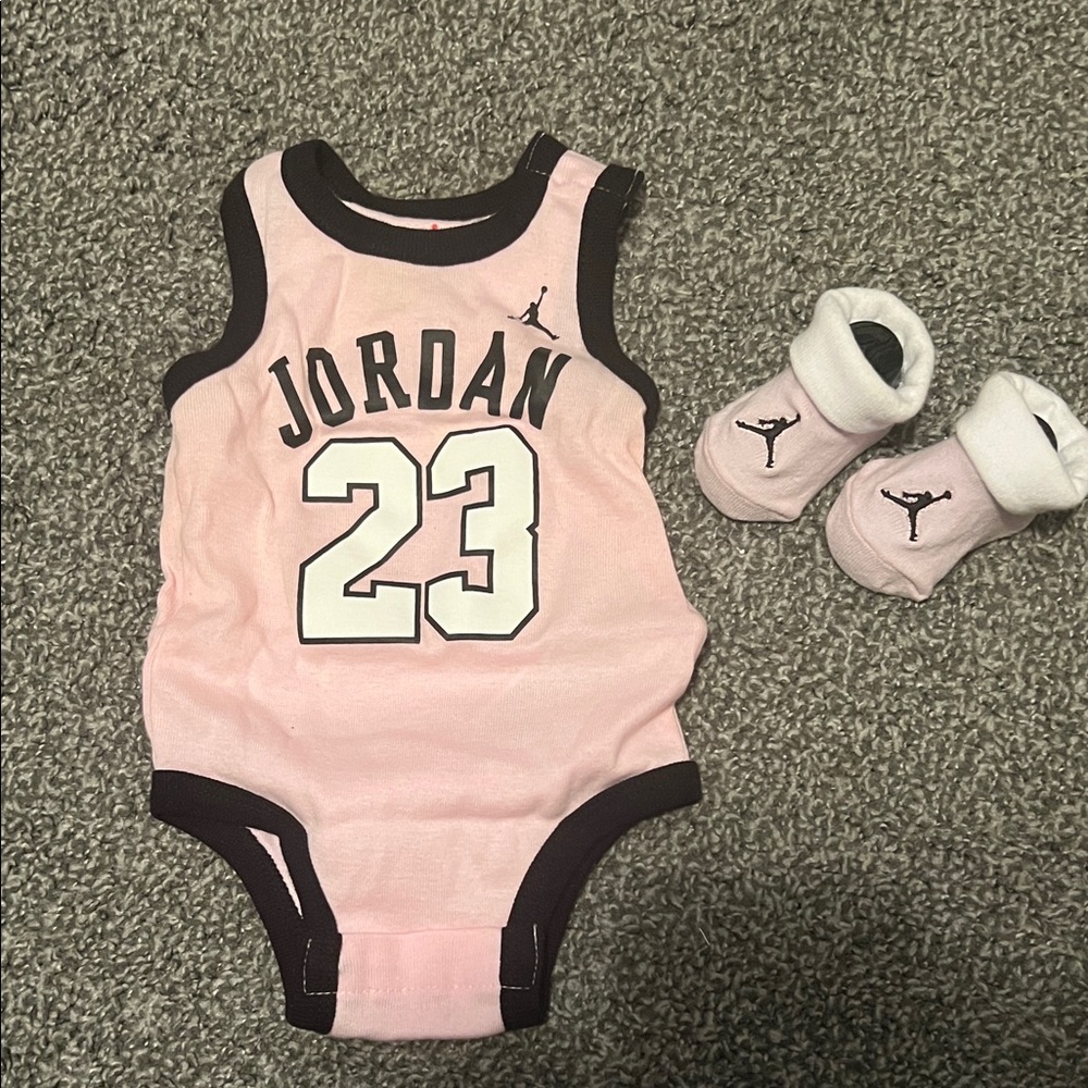 Jordan Pink 23 Infant Tank Bodysuit with Matching Booties